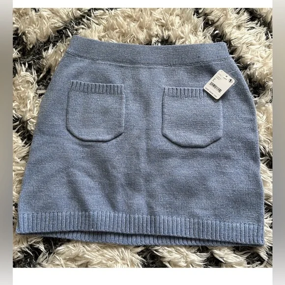 NWT Free People Viola Stylish Blue Knit Skirt L - Picture 4 of 8